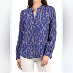 L'AGENCE Navy Chain Print Blouse